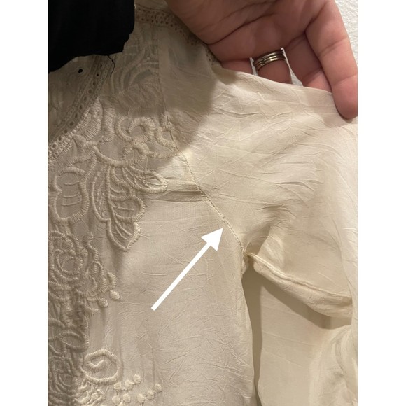 JOHNNY WAS Ivory Embroidered 3/4 Sleeve Round Neck Blouse - Picture 4 of 4